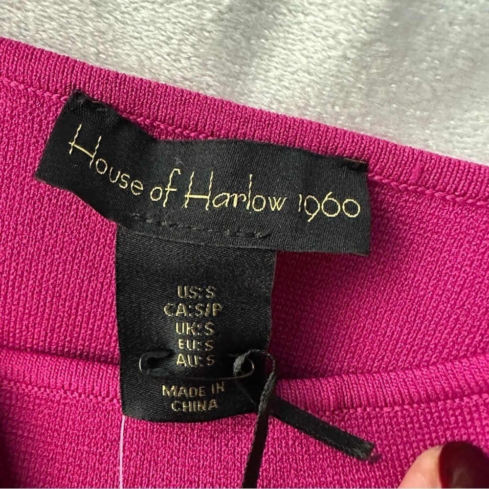 House of Harlow 1960 Fuchsia Corset Compression Knit Sheer Sleeves Mini Dress S - Picture 10 of 11
